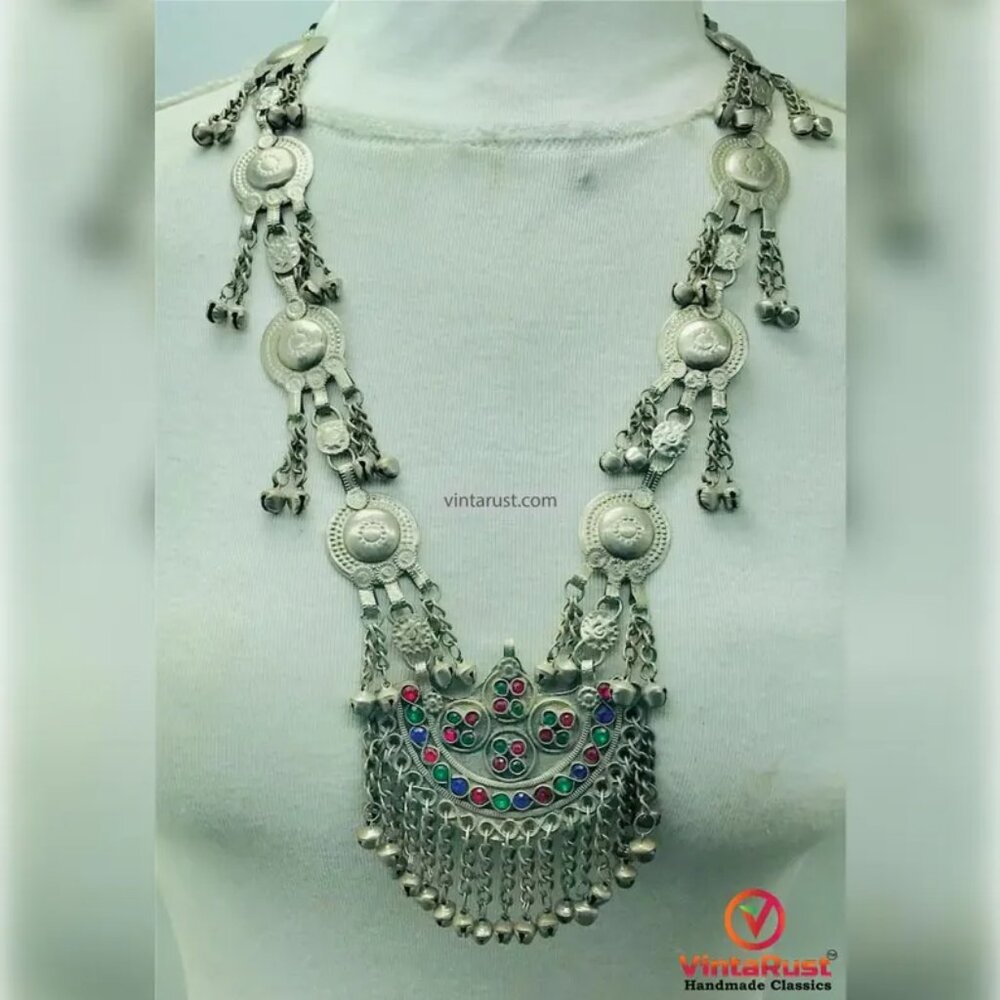 Long Pendant Necklace, Afghan Necklace With Bells